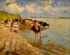 Erno Nagy, Napájanie kráv, Okolo 1930, Olej na kartóne