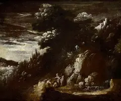 Paul Bril, Krajina s figurálnou štafážou., Okolo 1630, Olej na plátne