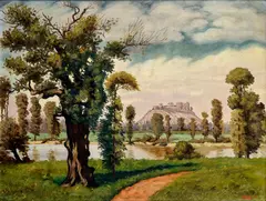 Václav Malík, Krajina s hradom, 1943, Olej na plátne