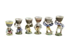 Šesť zbojníkov – kalíšky by Ignác Bizmayer, 1957, 1959, Glazovaná keramika, ručne maľovaná, sold May 2018