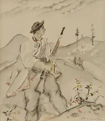 Partizán na stráži by Martin Benka, Okolo 1945 – 49, Akvarel na papieri, sold May 2018