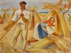 Karol Ondreička, V žatve, 1950, Olej na plátne