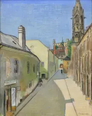Július Schubert, Klariská ulica v Bratislave, 1936, Pastel, kombinácia techník na kartóne