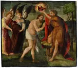 Krst Krista v Jordáne by Majster márnotratného syna - Nasledovník, Okolo 1580, Olej na dreve, sold May 2018