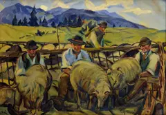 Gustáv Mallý, Dojenie oviec, 1938-40, Olej na plátne