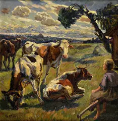 Gustáv Mallý, Pri pasení kráv, Okolo 1937 - 40, Olej na plátne