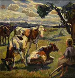 Gustáv Mallý, Pri pasení kráv, Okolo 1937 - 40, Olej na plátne