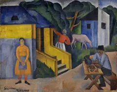 Géza Schiller, Na dedinskom dvore, 1925, Olej na plátne