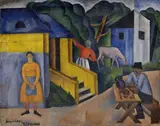 Géza Schiller, Na dedinskom dvore, 1925, Olej na plátne