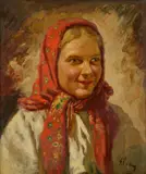 Gejza Salay, Dievča v červenej šatke, Okolo 1948, Olej na preglejke