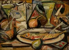 František Studený, Kubistické zátišie, 1947, Olej na kartóne