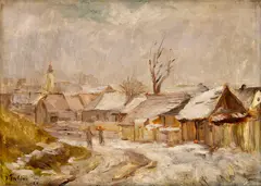 Jozef Fabini, Dedina v zime, 1956, Olej na plátne