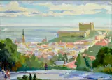 Milan Gašpar, Pohľad na bratislavský hrad od Slavína, Okolo 1955, Olej na plátne