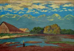 Nándor Katona, Dedina pod Tatrami, Okolo 1910, Olej na lepenke