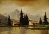 Eugen Szepesi-Kuszka, Chalupy pri rieke Poprad, Okolo 1910, Olej na plátne