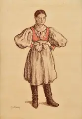 Janko Alexy, Dievča z Detvy, Okolo 1929 - 30, Rudka na papieri