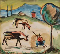 Ľudovít Kudlák, Pastierska idyla, 1939, Akvarel na papieri