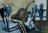 Zviera v interiéri by Vincent Hložník, 1968, Tempera na kartóne, sold Mar 2018