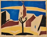Ernest Zmeták, Motív zo Sugarje, 1967, Farebný drevorez na papieri. 91/100