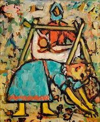 Ladislav Čemický, Pri kolíske, Okolo 1948, Olej na kartóne