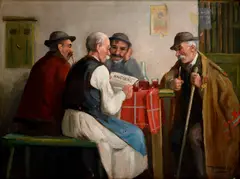Dedinská politika by Andor G. Horváth, Okolo 1930, Olej na plátne, sold Mar 2018