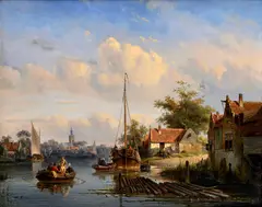 Charles Leickert, Krajina v Overschie (pri Rotterdame), 1849, Olej na dreve s parketážou