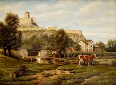 Adolf Liebscher, Pohľad na trenčiansky hrad, Okolo 1900, Olej na plátne