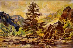 František Hájek-Hvězdínský, Krajina s osamelým stromom, Okolo 1940, Olej na plátne