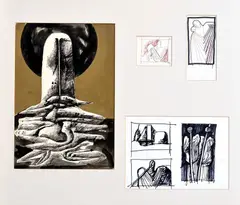 Rudolf Krivoš, Štyri kresbové štúdie, Okolo 1995, Lavírovaná kresba tušom, perom, štetcom na papieri