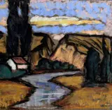 Štefan Žambor, Krajina od Piešťan, Okolo 1935, Pastel na papieri
