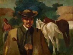 István Burchard-Bélaváry, S koňmi, Okolo 1900, Olej na dreve