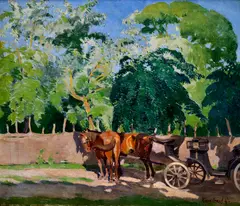 Gejza Kieselbach, Konský povoz, Okolo 1940, Olej na plátne