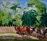 Gejza Kieselbach, Konský povoz, Okolo 1940, Olej na plátne