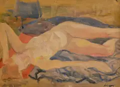 Palugyay Zolo, Ležiaci akt, Okolo 1930, Akvarel na papieri
