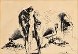 Vincent Hložník, Z cyklu Storočie malomocných I., 1945, Kresba perom, tušom na papieri