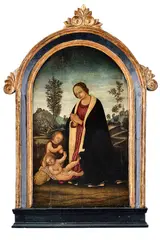 Jacopo da Sellaio, Madona s malým Ježiškom a Jánom Krstiteľom, Okolo 1470, Vaječná tempera na drevenej doske