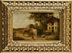 Eduard Götzelmann, Pred krčmou, Okolo 1880, Olej na plátne