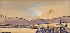 Jan Slavíček, Krajina s hviezdou, Okolo 1920, Kresba perom, tušom, akvarelom na papieri