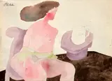 Sama v interiéri by Milan Paštéka, Okolo 1975, Akvarel, ceruza na papieri, sold Dec 2017