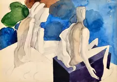 Diváci by Milan Paštéka, Okolo 1975, Akvarel, ceruza na papieri, sold Dec 2017