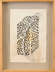 Peter Roller, Objekt, Okolo 1980, Kresba perom, tušom na papieri, koláž, objekt