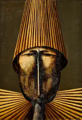 Fašiangová figúra (Slameník) by Rudolf Krivoš, 1986, Olej, kombinácia techník na preglejke, sold Nov 2017