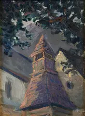 Karol Polónyi, Drevená zvonička, Okolo 1930, Olej na kartóne