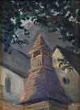 Karol Polónyi, Drevená zvonička, Okolo 1930, Olej na kartóne