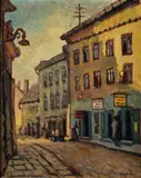 Jozef Majkut, Ulička v meste, Okolo 1940, Olej na kartóne