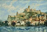 Ján Šandora, Pohľad na Trenčiansky hrad, 1974, Olej na kartóne