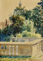 Výjav z parku by Max Schurmann, okolo 1920, akvarel na papieri, sold Sep 2017
