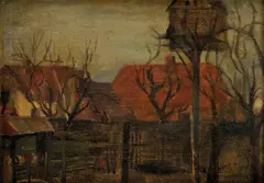 Palugyay Zolo, Dvor s holubníkom, okolo 1930, olej na kartóne