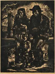 Koloman Sokol, Nezamestnaní, 1926, Drevorez na papieri