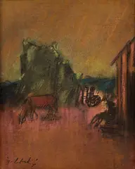 Ján Želibský, Koník pod skalou, 1978, Pastel na papieri